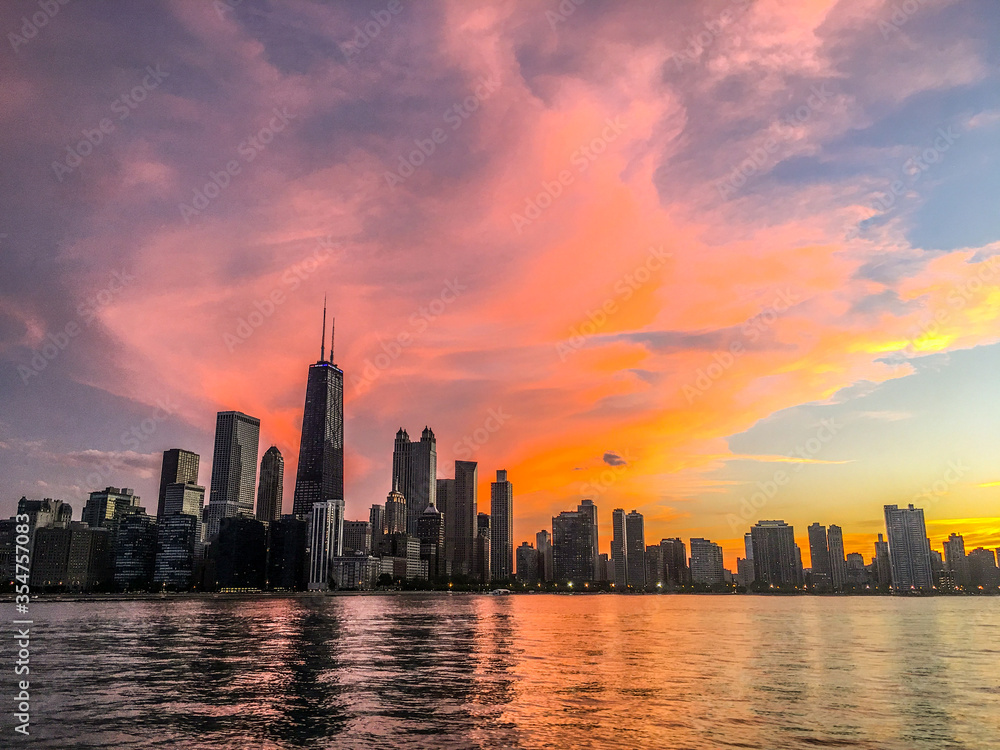 Obraz premium chicago skyline at sunset