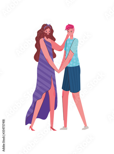 Woman and man cartoon with costume vector design
