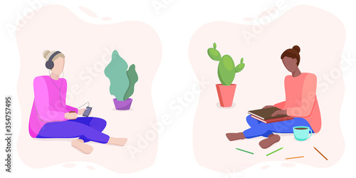 Vector illustration of girls with different nationalities and skin colors. Racial equality.