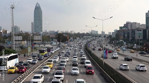 Atasehir, ISTANBUL -  November 24, 2019 : Volume of traffic and congestion in Anatolian side. The direction of Bostanci from Goztepe. (D100 Highway) TURKEY photo