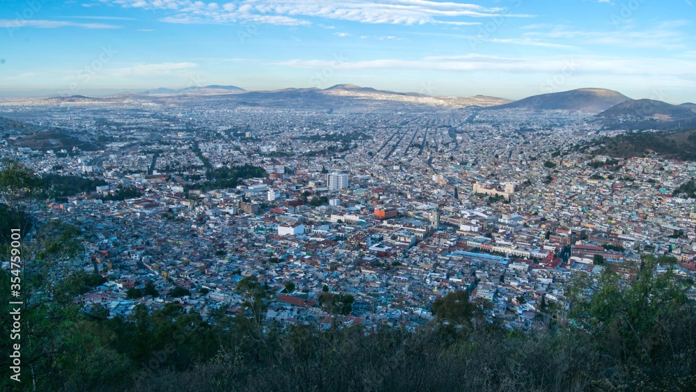 Aerial view of the city of Pachuca de Soto, Mexico. Panoramic city view