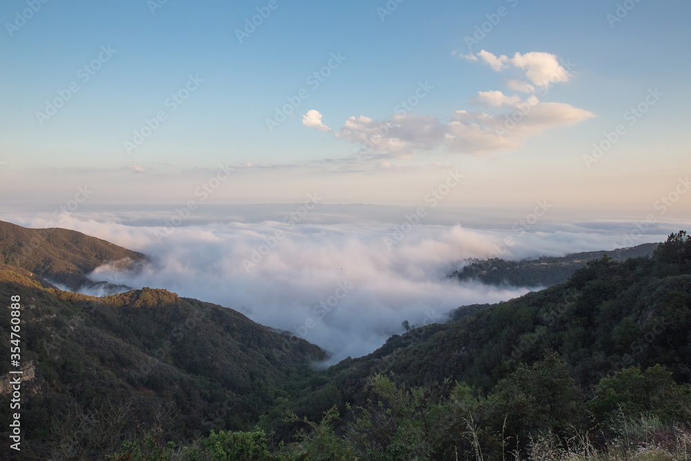 low coastal clouds in Santa Ynez Mountains, California