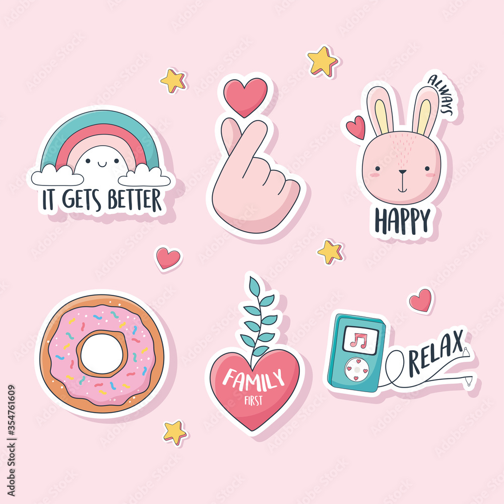 cute hand love heart rabbit rainbow donut stuff for cards stickers or patches decoration cartoon cute hand love heart rabbit rainbow donut stuff for cards stickers or patches decoration cartoon
