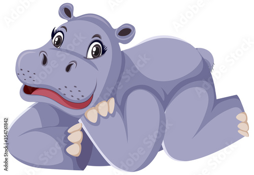 Cute hippo smiling on white background