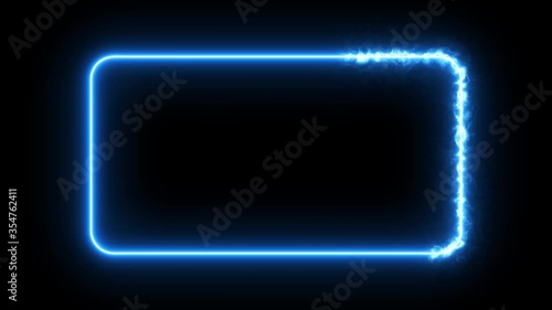 Abstract neon background, blue spectrum looped animation, electric rotation, 4k glowing rectangle frame.