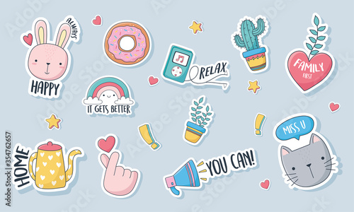 cute stuff for cards stickers or patches decoration cartoon set icons