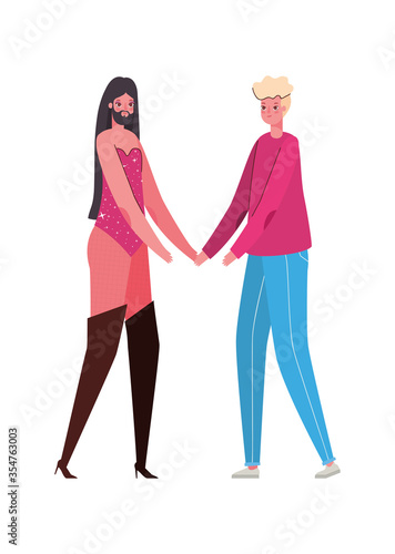 Woman and man cartoon with costume vector design