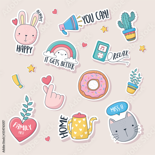 cute stuff for cards stickers or patches decoration cartoon