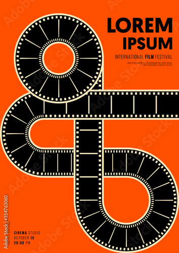 Movie and film poster design template background with filmstrip line