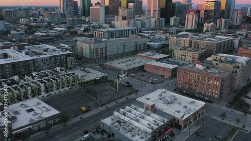 Aerial: Downtown Denver & Five Points district at sunrise. Colorado, USA photo