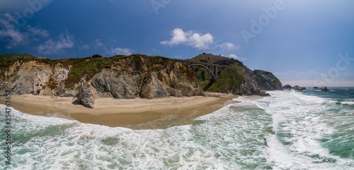 Drone shot of Ocean and beach views at Big Sur, California