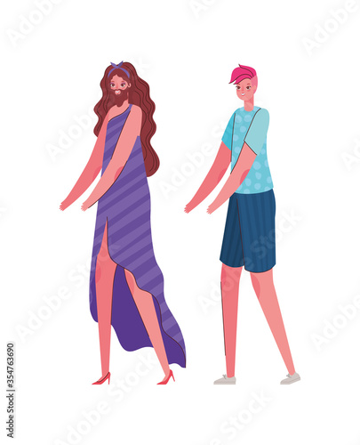 Woman and man cartoon with costume vector design