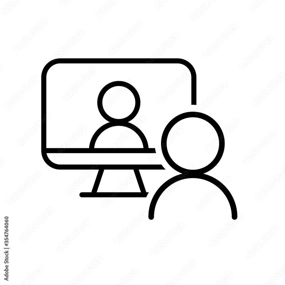 Video chat conference icon. People on computer screen. Home office. Digital communication. Internet teaching media. Video chat conference icon. People on computer screen. Home office. Digital communication. Internet teaching media.
