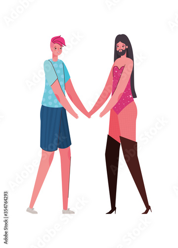Woman and man cartoon with costume vector design
