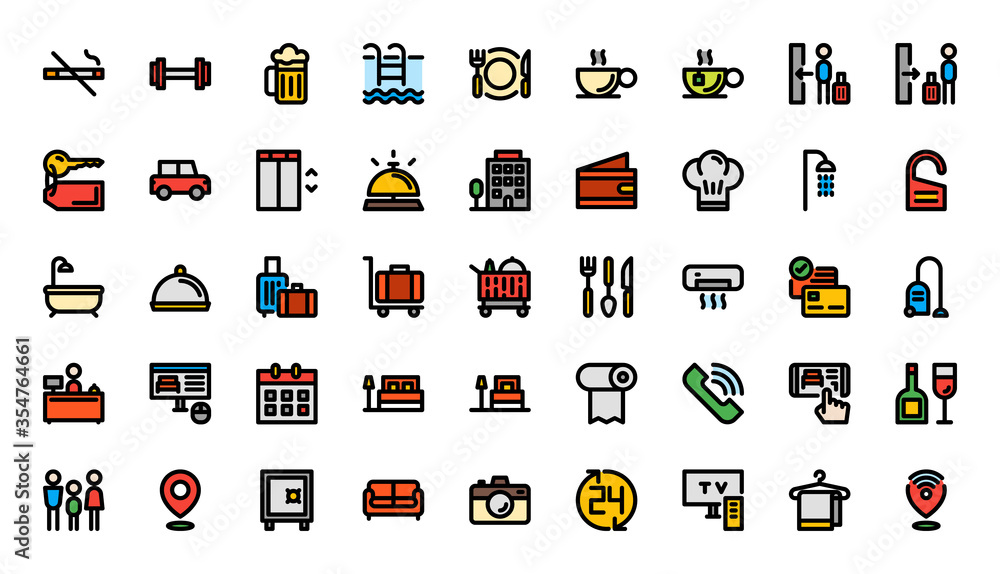 Hotel Color Basic Outline Icons Hotel Color Basic Outline Icons
