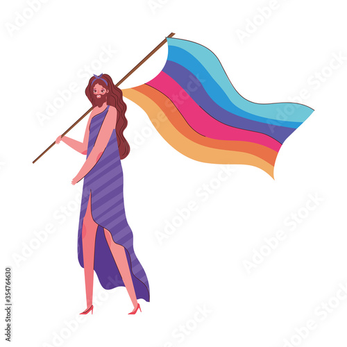 Man cartoon with costume and lgtbi flag vector design