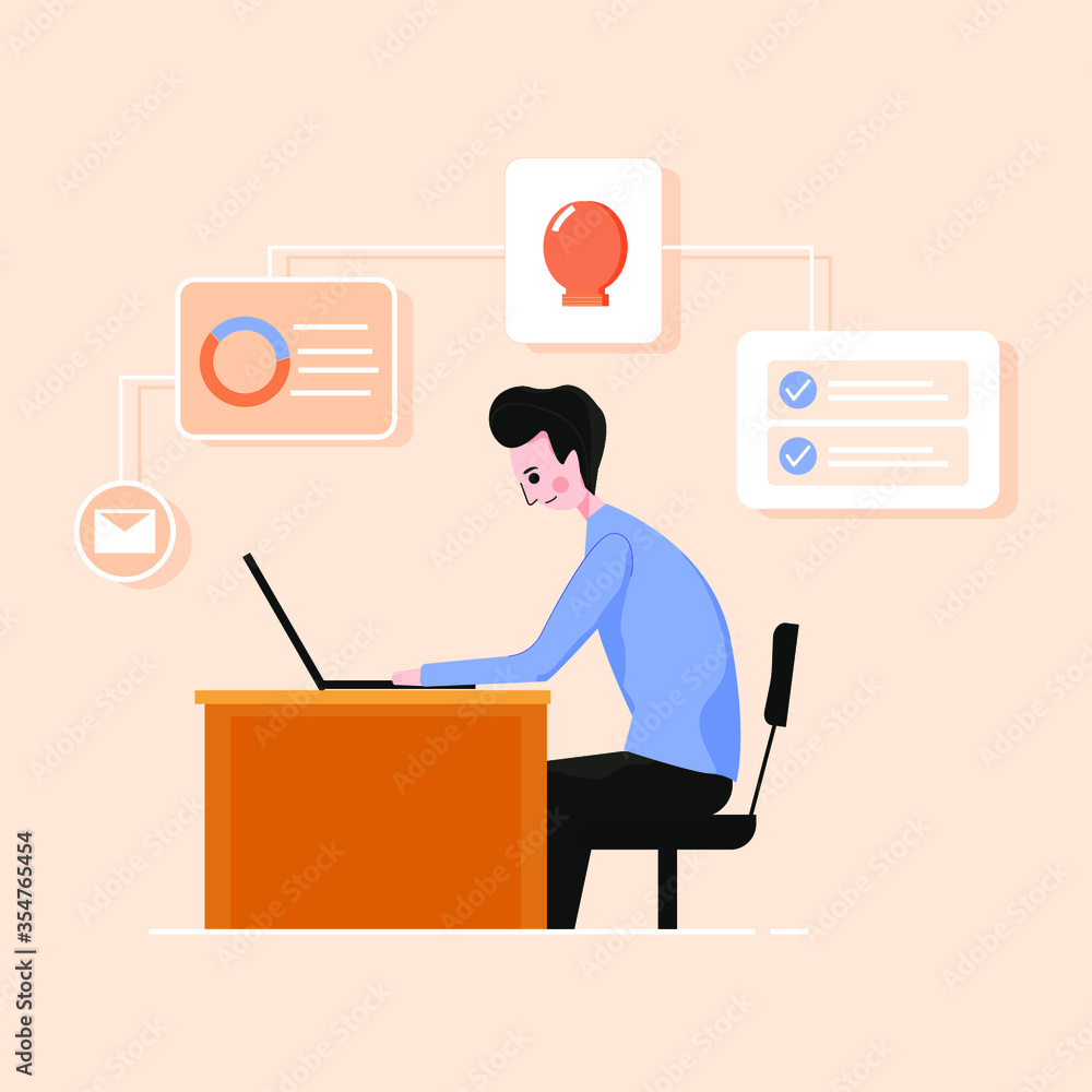 flat illustration of a man working at home flat illustration of a man working at home
