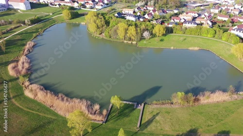 Panoramic aerial view of Lake Magny-le-Hongre