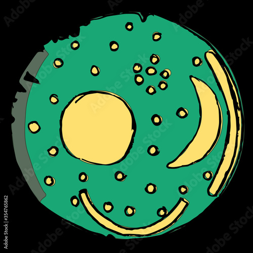 Nebra sky disk. Ancient artifact from Germany. Bronze Age Unetice culture. Hand drawn colorful sketch. Isolated vector illustration. 