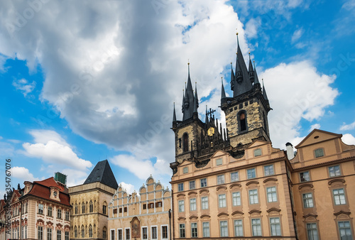 Ancient Church of Our Lady before Tyn in Staromestske namesti, cityscape and beautiful architecture of Old Town Square in Prague city, Czech Republic, Europe