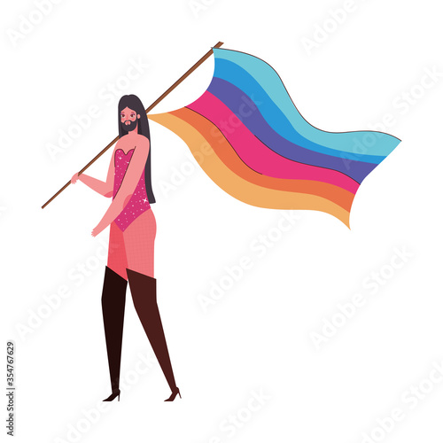 Man cartoon with costume and lgtbi flag vector design