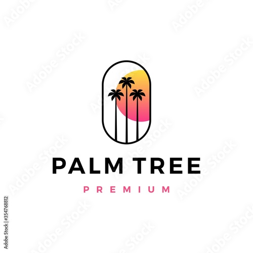 palm tree sunset logo vector icon illustration