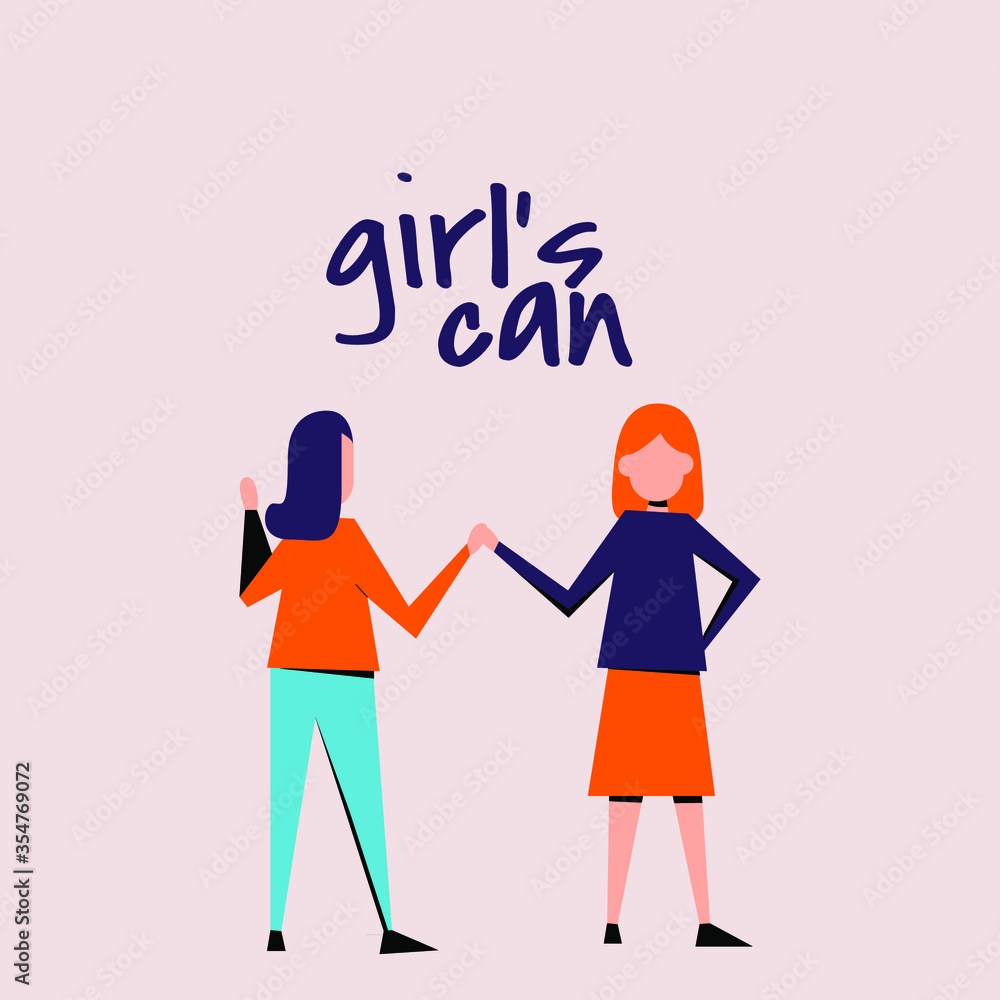 Girls Power, Women power, Girl's can vector illustration in flat modern style