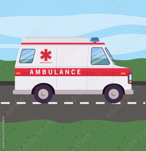 Ambulance on street vector design