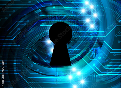 Closed Padlock on digital background, blue key cyber security
