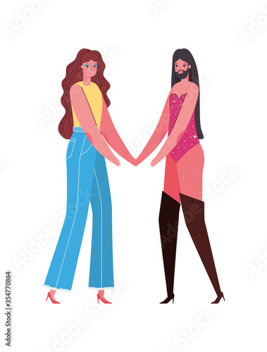 Woman and man cartoon with costume vector design