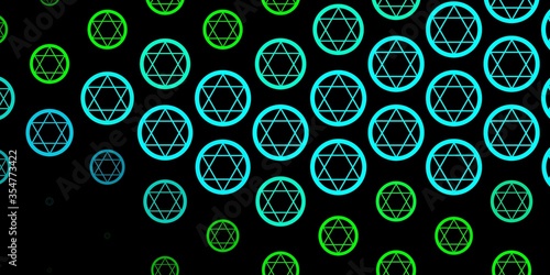 Dark Blue, Green vector backdrop with mystery symbols.