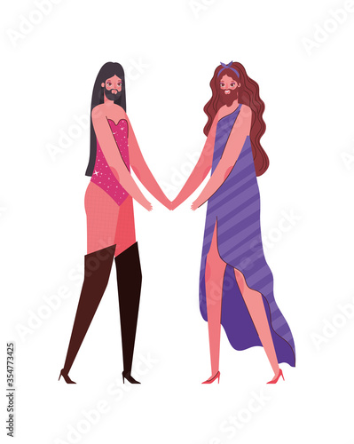 Transvestite men cartoons with costumes vector design