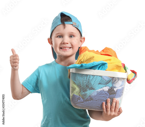 Little boy with laundry sho...