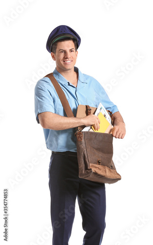 Handsome young postman on w...