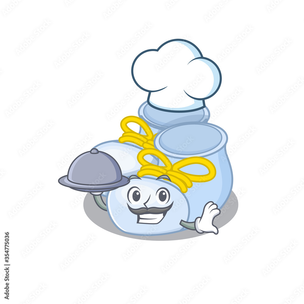 mascot design of baby boy boots chef serving food on tray mascot design of baby boy boots chef serving food on tray