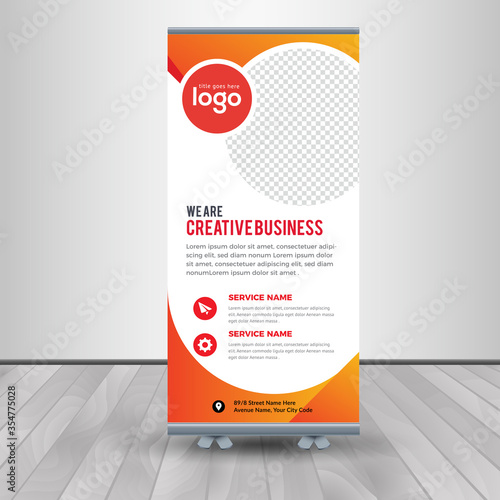 Roll-up for exhibitions, banner for seminar, layout for placement of photos. Universal stand for conference.