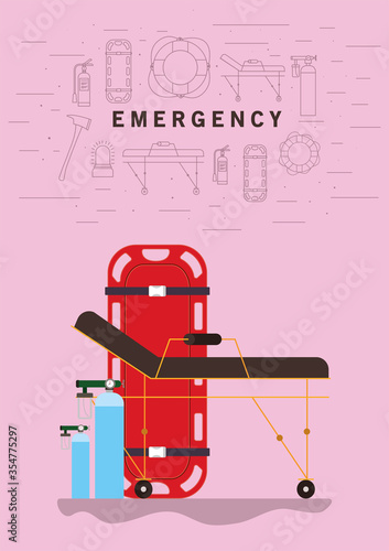 Stretcher and oxygen cylinders vector design
