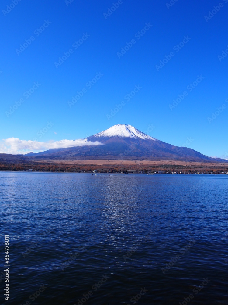 Blue sky and Mt.Fuji at lake Yamanaka