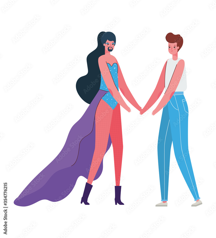 Woman and man cartoon with costume vector design Woman and man cartoon with costume vector design