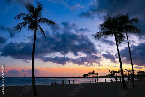 Beautiful sunset of Waikiki beach, Hawaii
