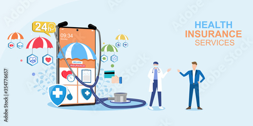 Health insurance concept.Healthcare, finance and medical service. Vector illustration about health insurance.