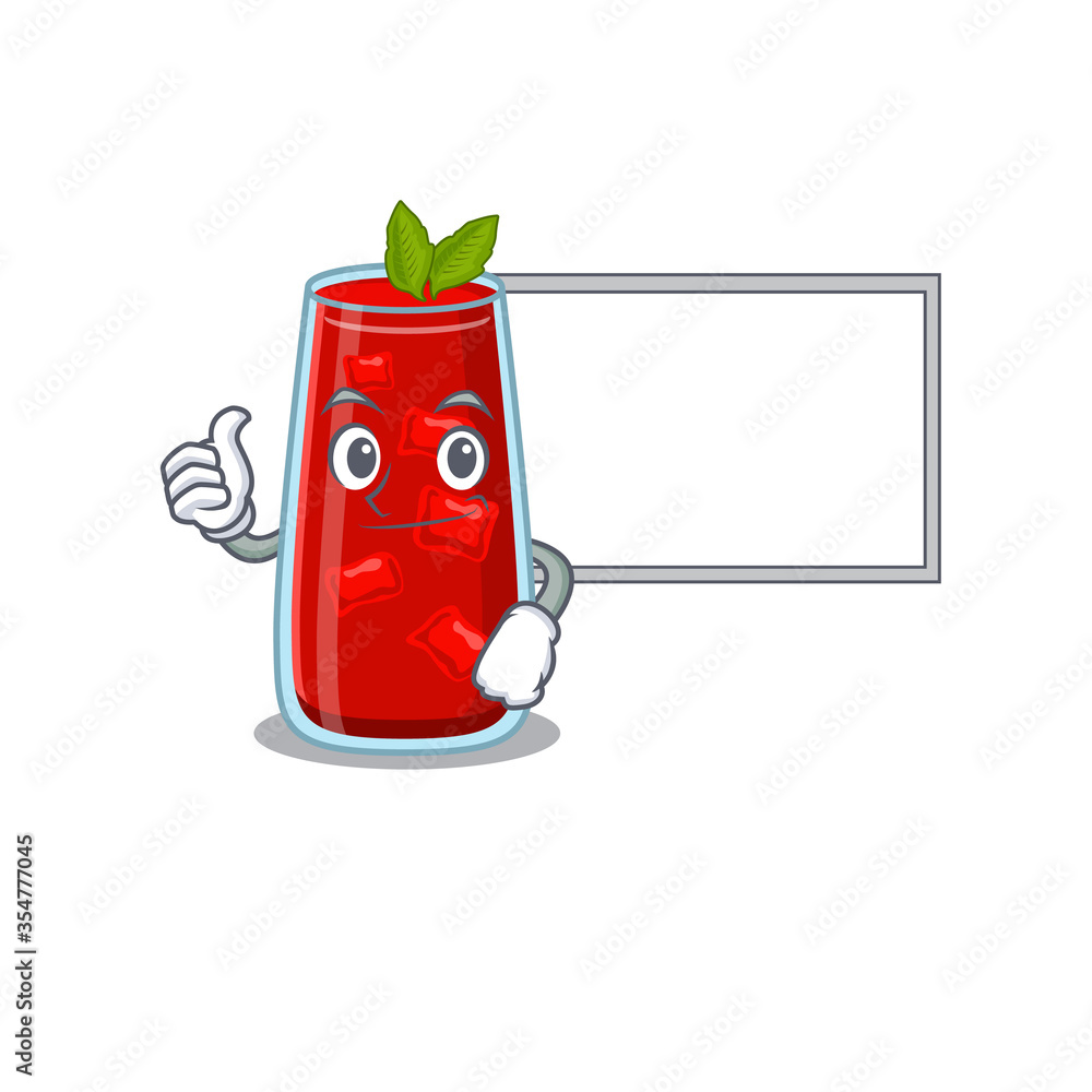 Obraz premium Bloody mary cocktail cartoon design with Thumbs up finger bring a white board