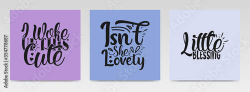 Baby born quotes letter typography set illustration.