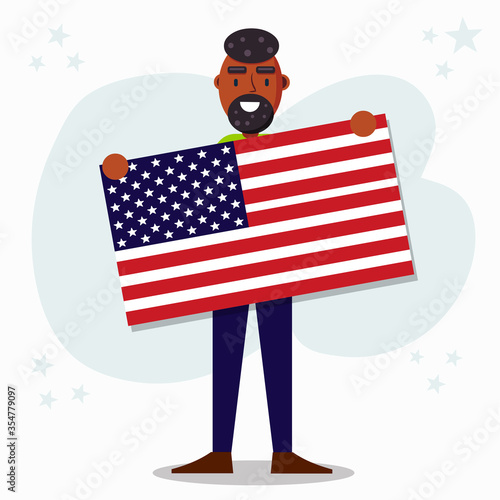 afro man holding usa flag for diversity concept vector illustration 