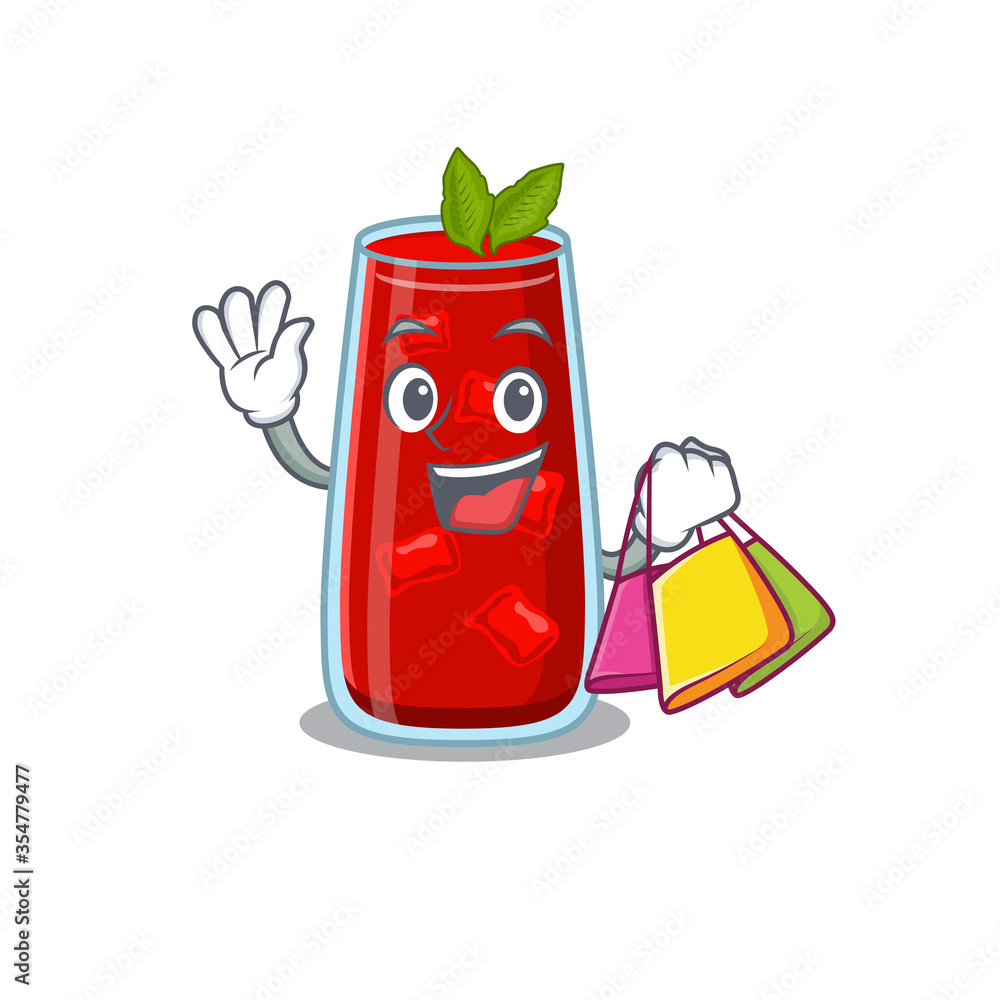 Obraz premium wealthy bloody mary cocktail cartoon character with shopping bags