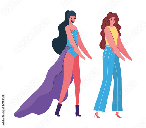 Woman and man cartoon with costume vector design
