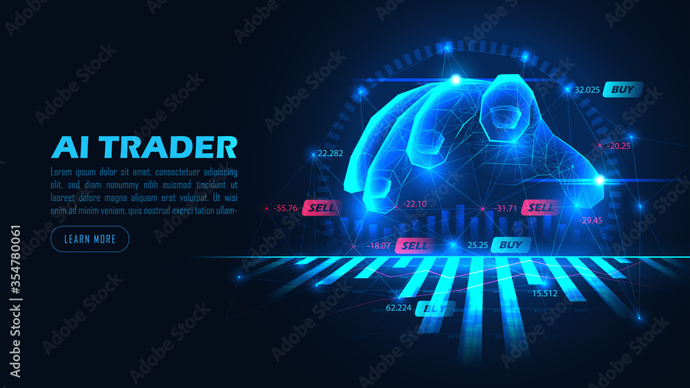 Graphic of Artificial intelligence trading stock or forex by snalyzing all indicators, Vector illustration