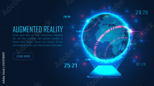 World augmented reality from smartphone in futuristic concept with texts , Vector illustrator