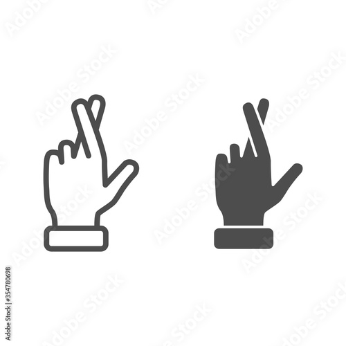 Promise gesture line and solid icon, gestures concept, Hand with crossed fingers sign on white background, Gesture good luck or fortune icon in outline style for mobile, web design. Vector graphics.