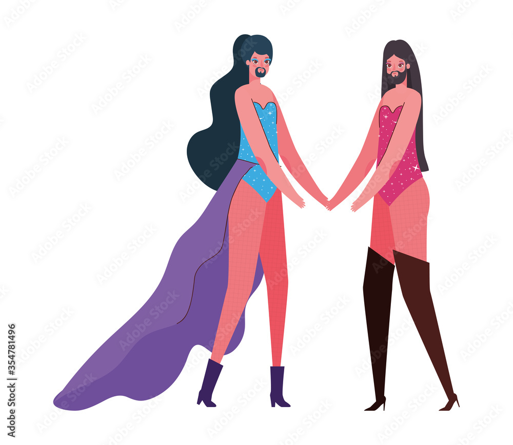 Transvestite men cartoons with costumes vector design Transvestite men cartoons with costumes vector design